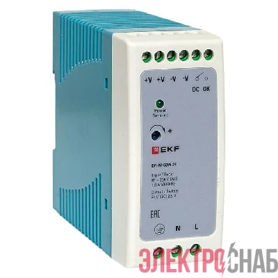 Блок питания на DIN-рейку 60Вт 220В AC/24В DC постоянного тока EKF DR-M-60W-24
