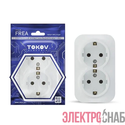 Розетка 2-м ОП Frea 16А IP20 250В с заземл. АБС-пластик бел. TOKOV ELECTRIC TKE-FR-R2Z-C01