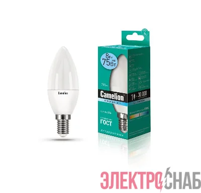 Лампа светодиодная LED8-C35/845/E14 8Вт свеча 4500К бел. E14 750лм 170-265В Camelion 12386