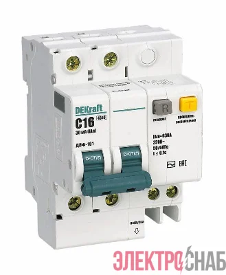 Выключатель автоматический дифференциального тока 2п C 16А 30мА тип AC 4.5кА ДИФ-101 4.5мод. DEKraft 15003DEK
