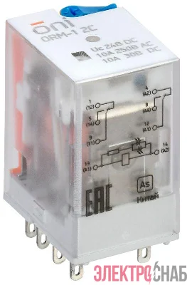 Реле интерфейсное ORM-1 2C 24В DC с LED и тест. кнопкой ONI ORM-1-2C-DC24V-L-B