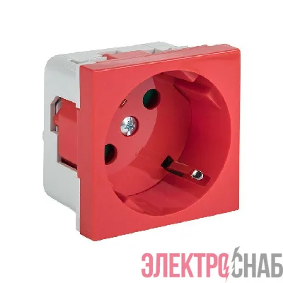 Розетка 45х45 PRO 45град. с заземл. красн. EKF E6MR16-028-70-45
