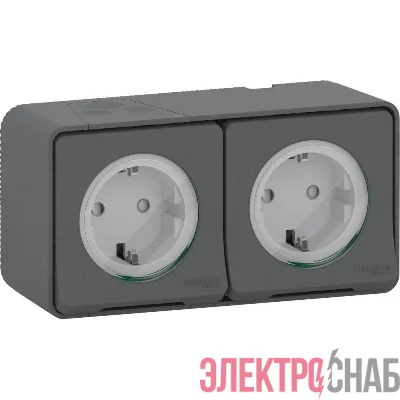 Блок 2х розеток ОП Mureva Styl защ. шторки с заземл. IP55 антрацит SchE MUR36029