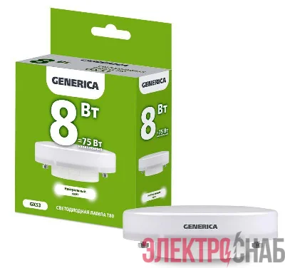 Лампа светодиодная T80 8Вт таблетка 4000К GX53 230В GENERICA LL-T80-08-230-40-GX53-G