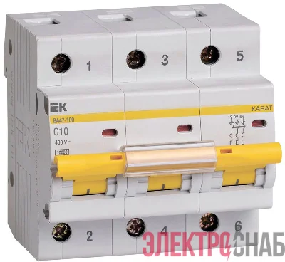 Выключатель автоматический модульный 3п C 10А 10кА ВА47-100 KARAT IEK MVA40-3-010-C