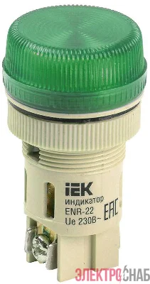 Лампа светосигнальная ENR-22 d22мм 240В AC зел. цилиндр неон IEK BLS40-ENR-K06