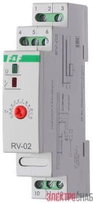 Реле времени RV-02 (задержка выкл. (1..120сек) 230В 16А 1перекл. IP20 монтаж на DIN-рейке) F&F EA02.001.008