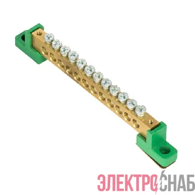 Шина нулевая PE 8х12 12 отвер. латунь с контактной пластиной 2 зел. угловых изолятора PROxima EKF sn0-125-12-2-pe