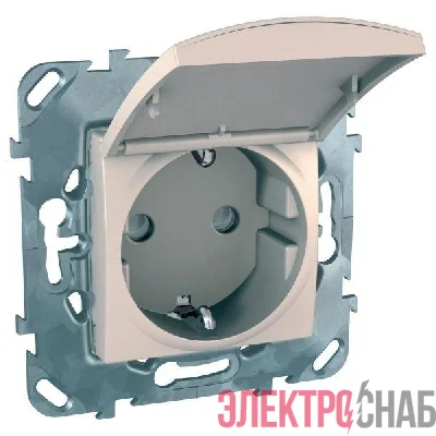 Розетка 1-м СП 2мод. Unica 16А IP20 250В с заземл. защ. шторки с крышкой механизм беж. SchE MGU5.037.25TAZD