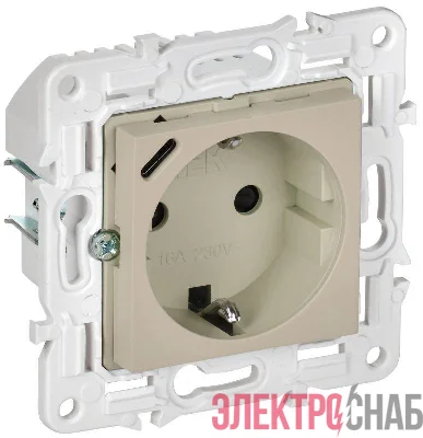 Розетка SKANDY 18Вт 16А с заземл. защ. шторки с USB C SK-R17B беж. IEK SK-R14-16-U14-018-K10