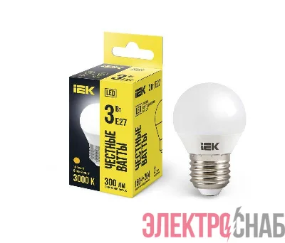 Лампа светодиодная Eco G45 3Вт шар 3000К тепл. бел. E27 216лм 230-240В IEK LLE-G45-3-230-30-E27