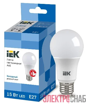 Лампа светодиодная ECO A60 15Вт грушевидная 230В 6500К E27 IEK LLE-A60-15-230-65-E27