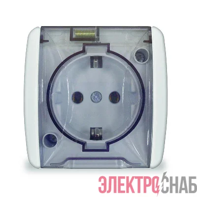 Розетка 1-м ОП Клио 16А IP44 с заземл. с прозр. крышкой бел. UNIVersal К2229