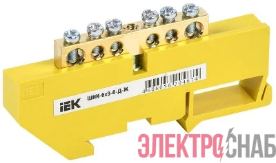 Шина PE &quot;земля&quot; на DIN-изоляторе ШНИ-6х9-6-Д-Ж IEK YNN10-69-6D-K05