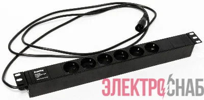 Блок розеток 6-м 10А SHE19-6SH-S-2.5IEC Schuko горизонт. с выкл. шнур 2.5м Hyperline 397027