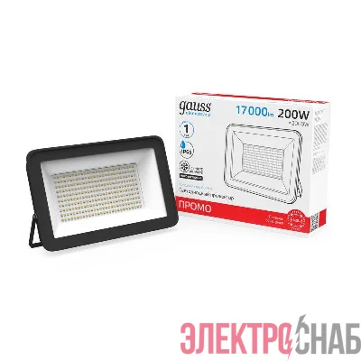 Прожектор светодиодный Elementary 200Вт 6500К IP65 17000лм ПРОМО G2 черн. GAUSS 613100200P