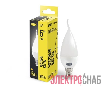 Лампа светодиодная Eco CB35 5Вт свеча на ветру 3000К тепл. бел. E14 450лм 230-240В IEK LLE-CB35-5-230-30-E14