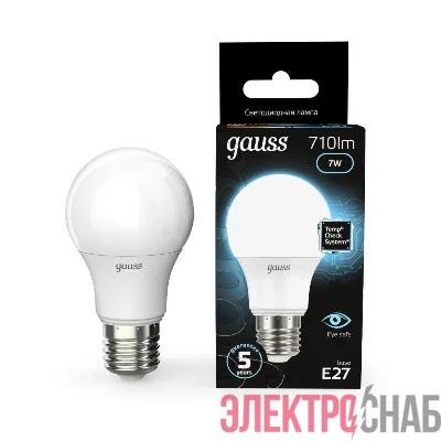 Лампа светодиодная Black 7Вт A60 грушевидная 4100К нейтр. бел. E27 710лм GAUSS 102502207