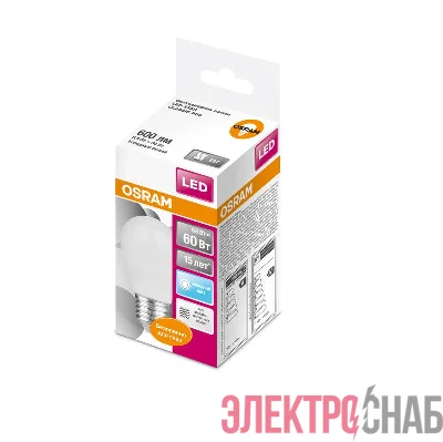 Лампа светодиодная LED STAR CLASSIC P 60 6.5W/840 6.5Вт шар 4000К нейтр. бел. E27 550лм 220-240В матов. пласт. OSRAM 4058075134324