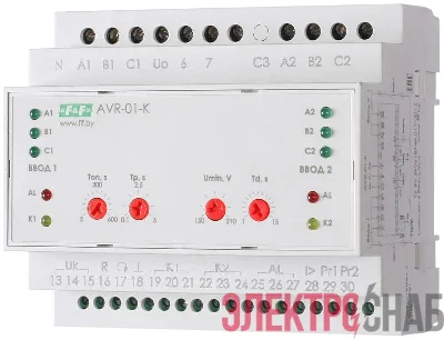 Устройство управления резервным питанием AVR-01-K (2 ввода; 1 нагрузка 35мм 3х400В+N 2х16А 2P IP20 монтаж на DIN-рейке) F&F EA04.006.001