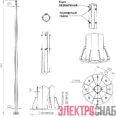 Опора ОГСФ-0.4-9.0 верх 100 гор. цинк Пересвет В00000224