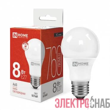 Лампа светодиодная LED-A60-VC 8Вт грушевидная 4000К нейтр. бел. E27 760лм 230В IN HOME 4690612024028