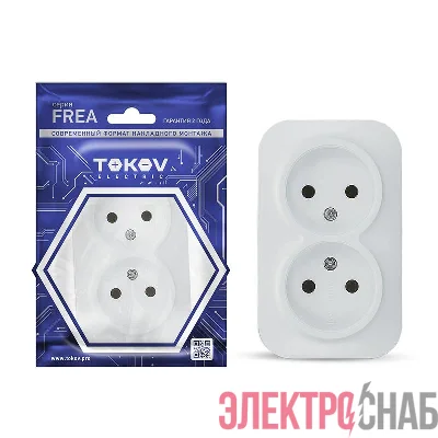 Розетка 2-м ОП Frea 16А IP20 250В без заземл. АБС-пластик бел. TOKOV ELECTRIC TKE-FR-R2-C01