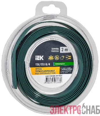 Трубка термоусадочная ТТУ нг-LS 8/4 зел. (уп.2м) IEK UDR12-008-004-002-K06-T