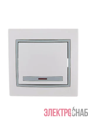 Выключатель 1-кл. СП Mira 10А IP20 с подсветкой с сер. вставкой бел. LEZARD 701-0215-111