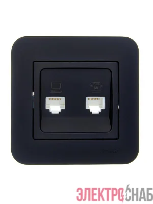 Розетка компьютерная+телефонная 2-м СП ASTI RJ45 + RJ11 в сборе черн. бархат LEZARD 7081-4242-143