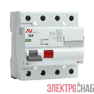 Выключатель дифференциального тока (УЗО) 4п 25А 30мА тип AC DV AVERES EKF rccb-4-25-30-ac-av