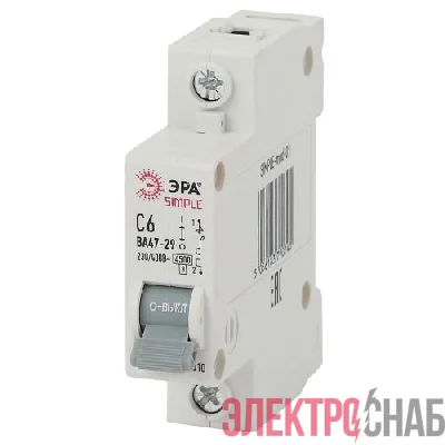 Выключатель автоматический модульный 1п C 6А 4.5кА ВА 47-29 SIMPLE-mod-01 ЭРА Б0039218