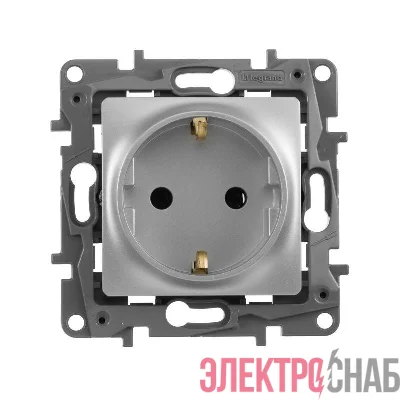 Розетка 1-м СП Etika 16А IP20 250В 2P+E с заземл. немецк. стандарт винтов. клеммы механизм алюм. Leg 672421