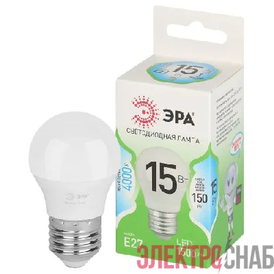 Лампа светодиодная GREEN LINE P45-15W-840-E27 GL 15Вт шар 4000К яркий свет бел. E27 Эра Б0066996