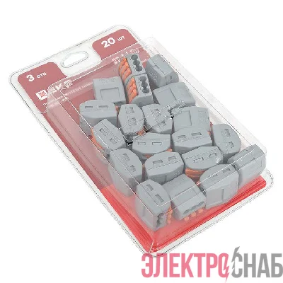Клемма строительно-монтажная СМК 222-413 с рычагом 3 отверстия (блист.20шт) PROxima EKF plc-smk-413b-20