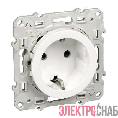 Механизм розетки 1-м СП Odace 16А защ. шторки с заземл. бел. SchE S52R037