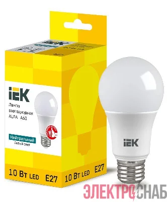 Лампа светодиодная Alfa 10Вт A60 грушевидная 4000К E27 230В (6шт) IEK LLA-A60-10-230-40-E27-6