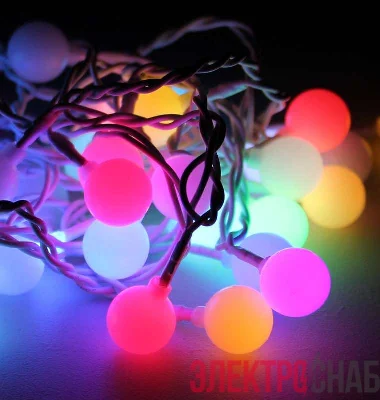 Гирлянда светодиодная 100LED Шарики 2.5см шнур 13м IP44 удлинение до 4шт. мигание мультиколор Космос KOC_GIR100BallRGB_IP