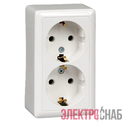 Розетка 2-м ОП Хит 16А 250В с заземл. без защ. шторок бел. SE RA16-238-B