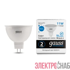 Лампа светодиодная Elementary MR16 11Вт 6500К GU5.3 850лм Gauss 13531