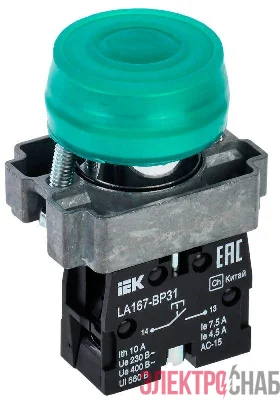 Кнопка LA167-BP31 d22мм 1з зел. IEK BBT20-BP31-1-22-67-K06