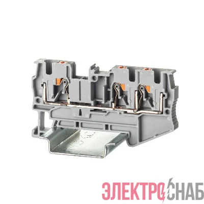 Клемма проходная зажим push-in 3 точки подключения 4кв.мм сер. DKC VPR-4-TWIN-GY
