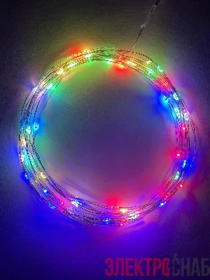 Гирлянда светодиодная "Нить" 5м 50LED IP20 мультиколор АА ЭРА Б0047959