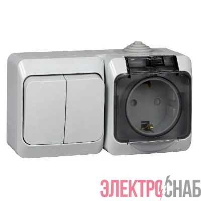 Блок ОП Этюд (2-кл. выкл. + евророз. защ. шторки) IP44 сер. SchE BPA16-242C