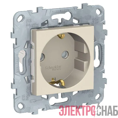 Механизм розетки 1-м 2мод. Unica New 16А IP21 250В с заземл. защ. шторки винт. клеммы беж. SchE NU503744
