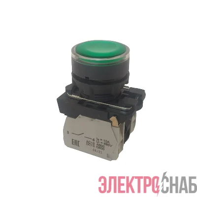Кнопка КМЕ4122мЛ-24В-зеленый-2но+2нз-цилиндр-индикатор-IP40 КЭАЗ 274302