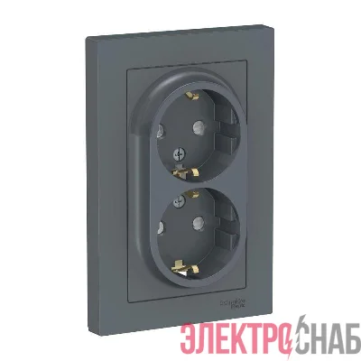 Розетка 2-м СП AtlasDesign 16А IP20 с заземл. защ. шторки в сборе грифель SE ATN000726