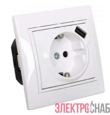Розетка 1-м СП Мира 16А с з/к + USB разъем бел. LEZARD 701-0202-181