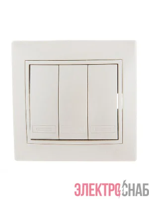 Выключатель 3-кл. СП Mira 10А со вставкой жемчуж./бел. перламутр. LEZARD 701-3030-109