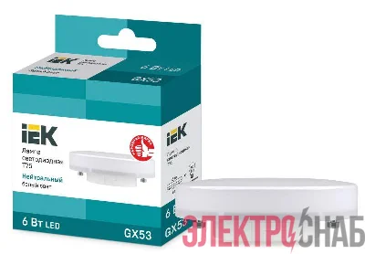 Лампа светодиодная Eco 6Вт T75 таблетка 4000К нейтр. бел. GX53 230В IEK LLE-T80-6-230-40-GX53